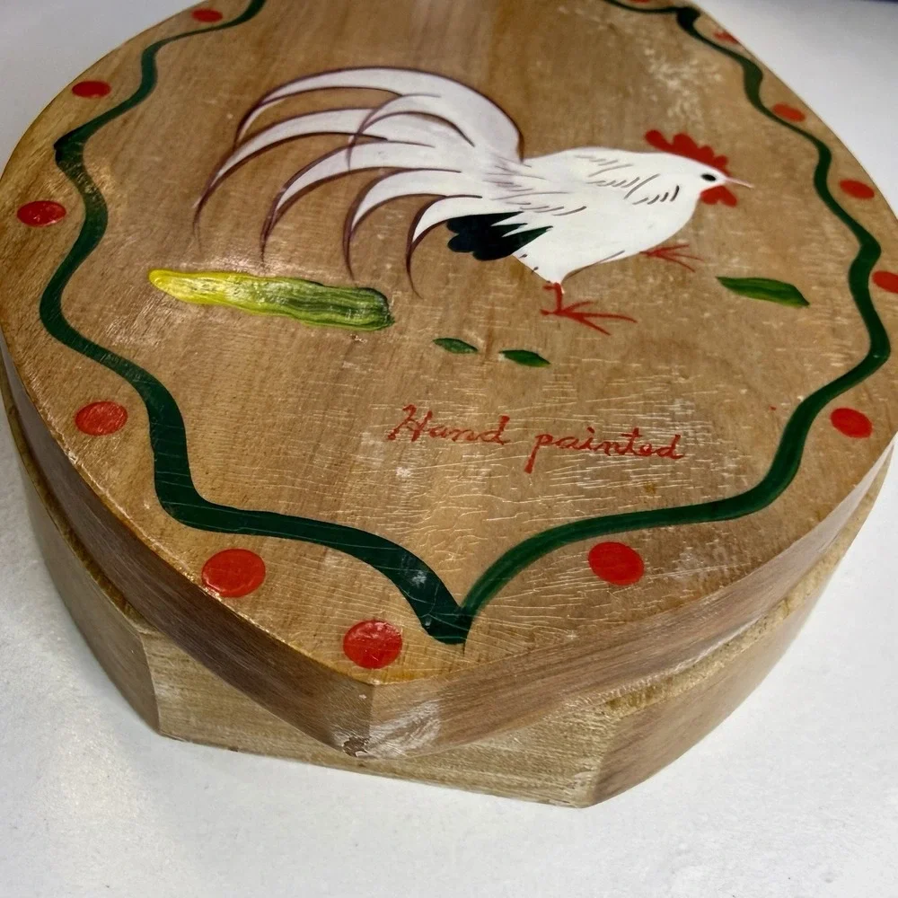 Vintage 1950s Woodpecker Wood Ware Wooden Hamburger Patty Press Rooster Japan